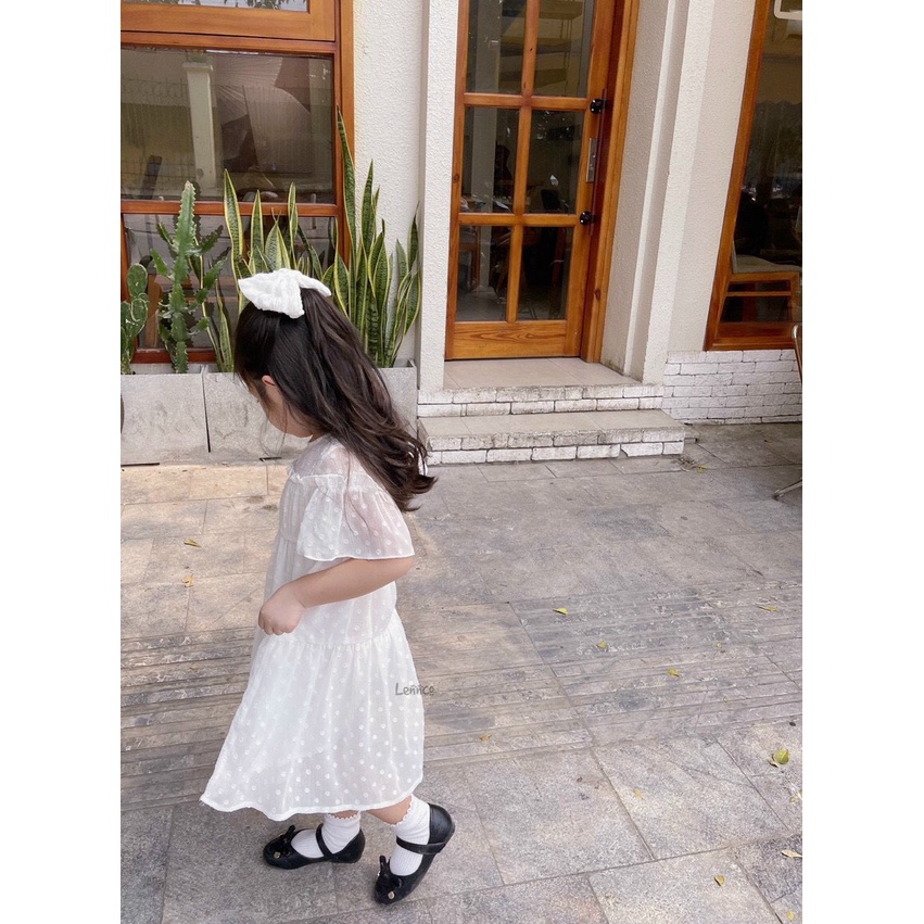 Váy bé gái Lennco trắng thêu nổi siêu HOT