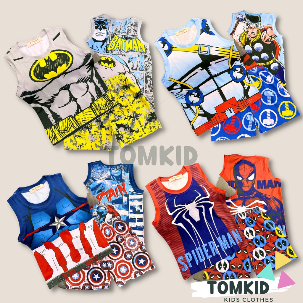 Đồ bộ bé trai bộ BA LỖ cho bé thun lạnh 3d SIÊU NHÂN loại 1 CHO BÉ 9-42KG TomKids
