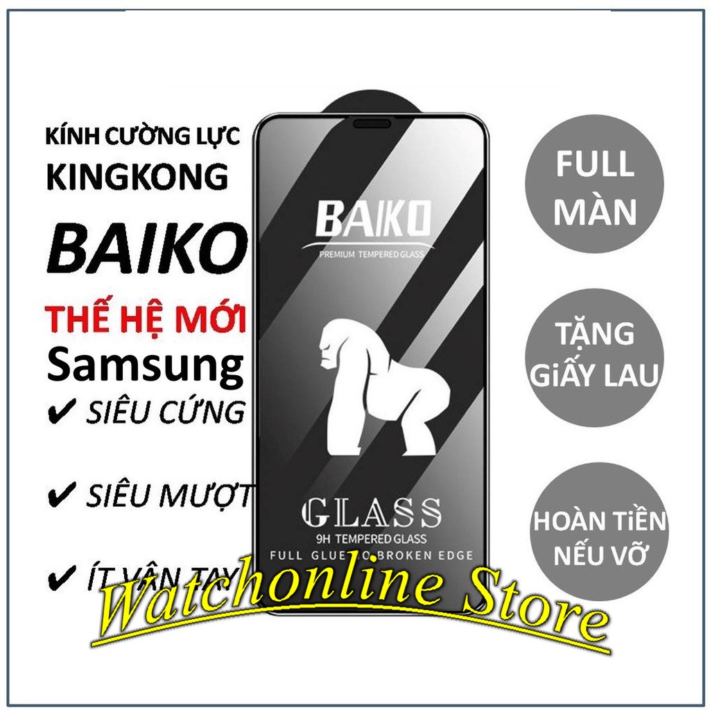 Cường lực Baiko Full màn Samsung A05 A05S A24 A34 A54 A04 A04S A14 A04E bảo vệ màn chống trầy xước
