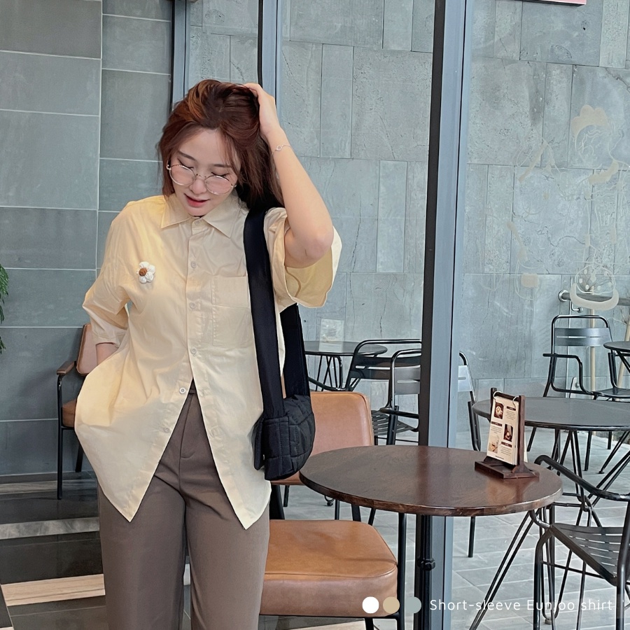 Áo sơ mi Tay ngắn Trắng Be Xanh bơ Form rộng Eunjoo Shirt Thiết kế Homnaylathu5 | BigBuy360 - bigbuy360.vn