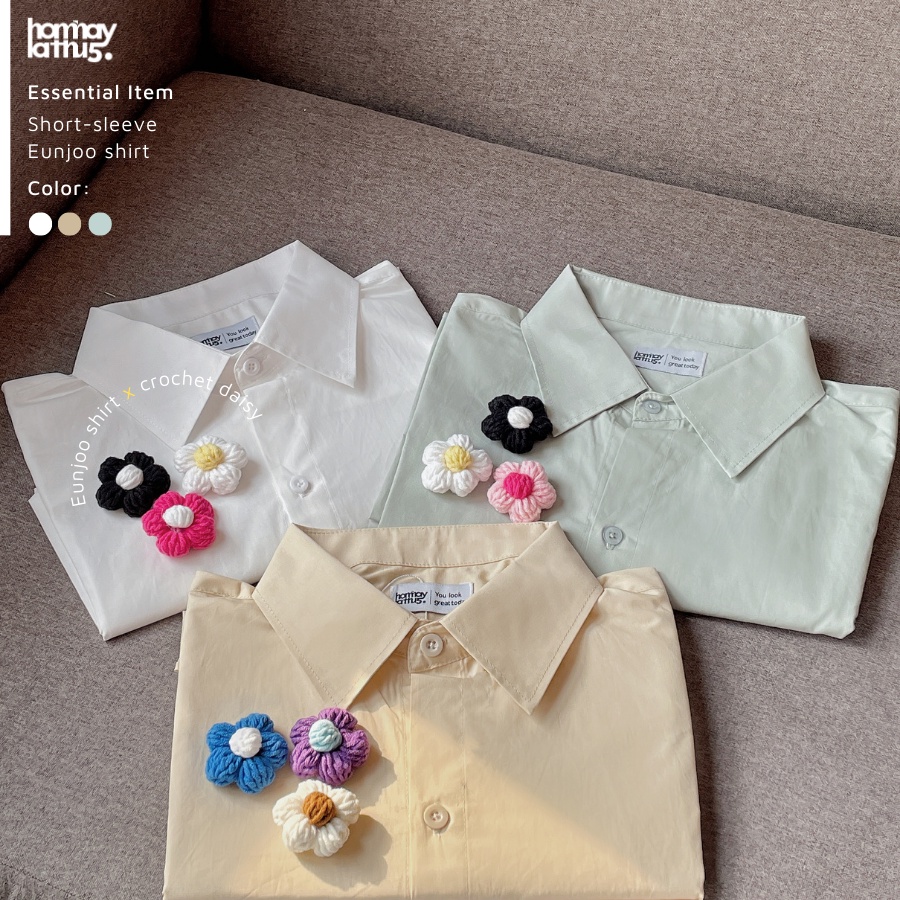 Áo sơ mi Tay ngắn Trắng Be Xanh bơ Form rộng Eunjoo Shirt Thiết kế Homnaylathu5 | BigBuy360 - bigbuy360.vn