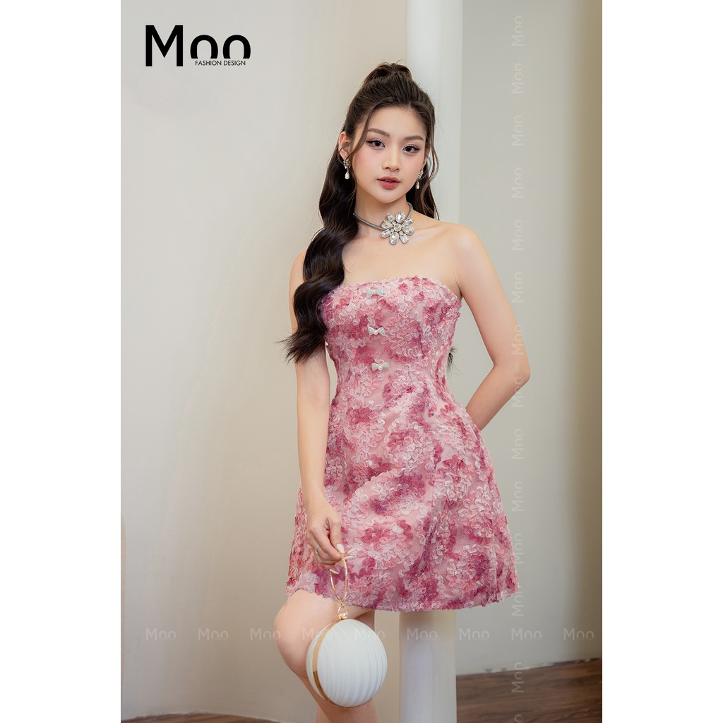 Váy tiểu thư, váy cúp ngực ren hồng loang, MOO Design - ARMD36