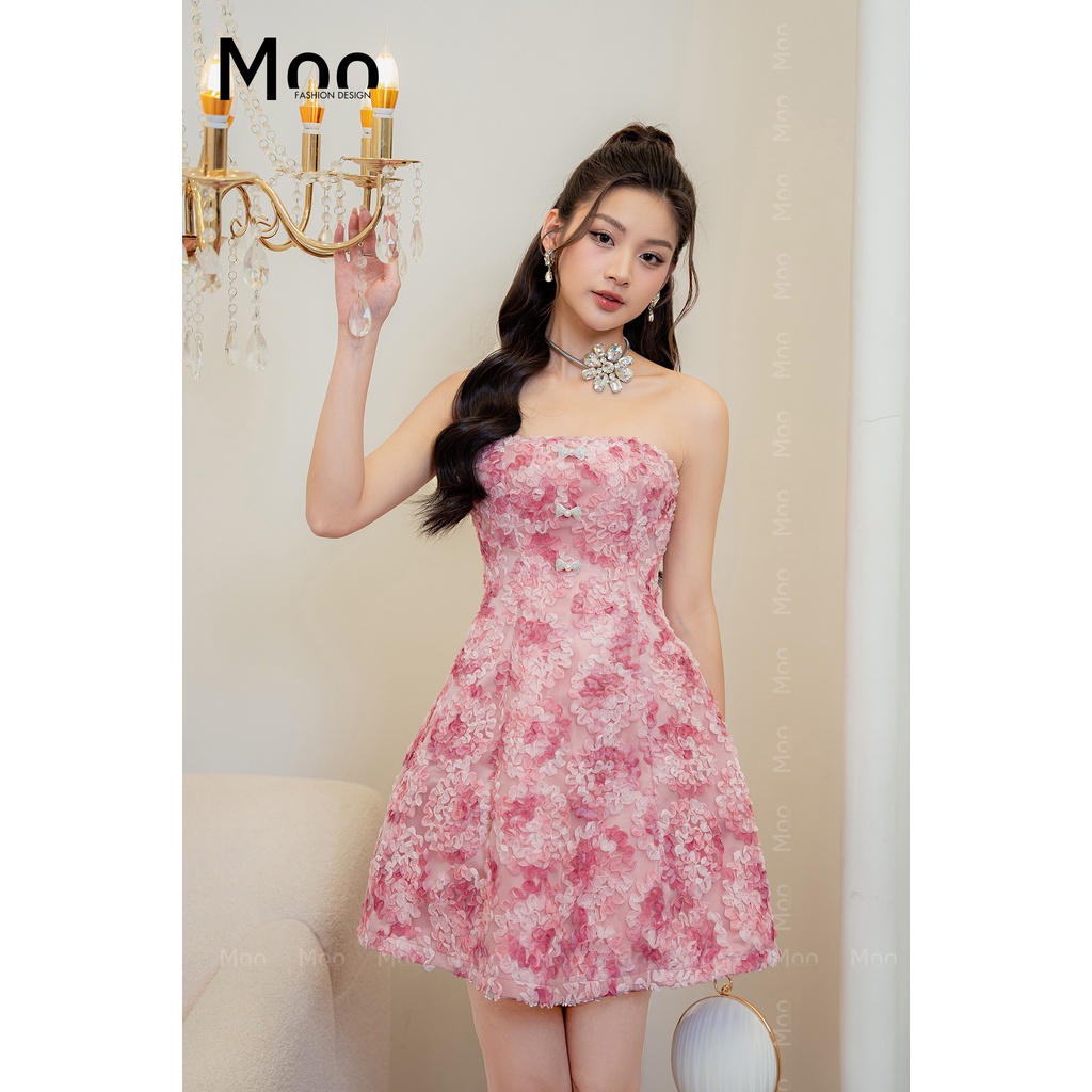 Váy tiểu thư, váy cúp ngực ren hồng loang, MOO Design - ARMD36