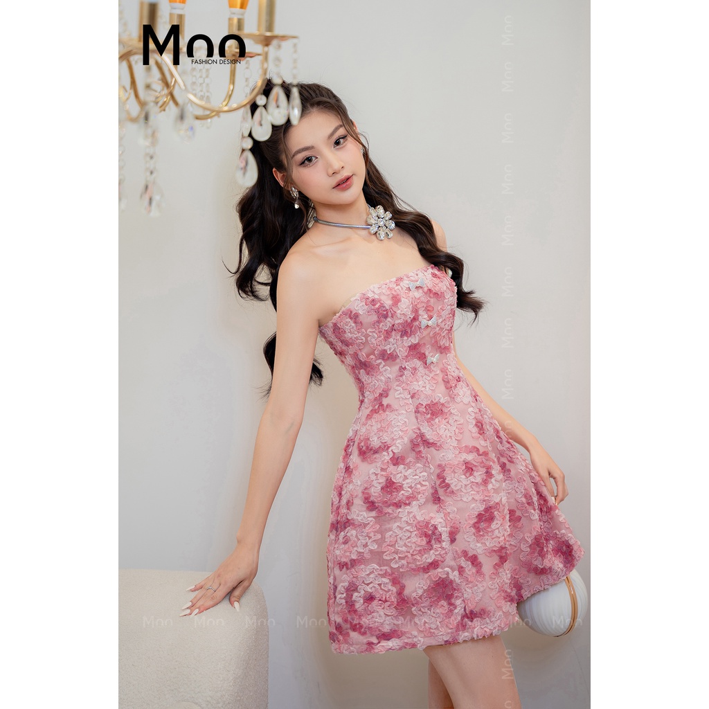 Váy tiểu thư, váy cúp ngực ren hồng loang, MOO Design - ARMD36