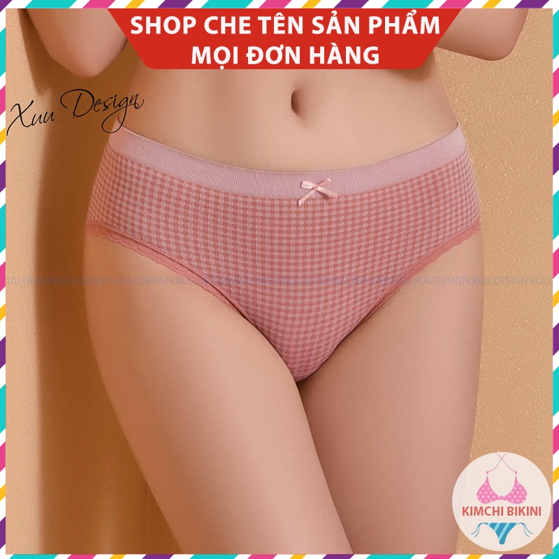 [Thanh Lý] Quần lót nữ co dãn 4 chiều nâng mông tôn dáng KIMCHIBIKINI quần silit nữ kẻ caro phối ren nơ QL124