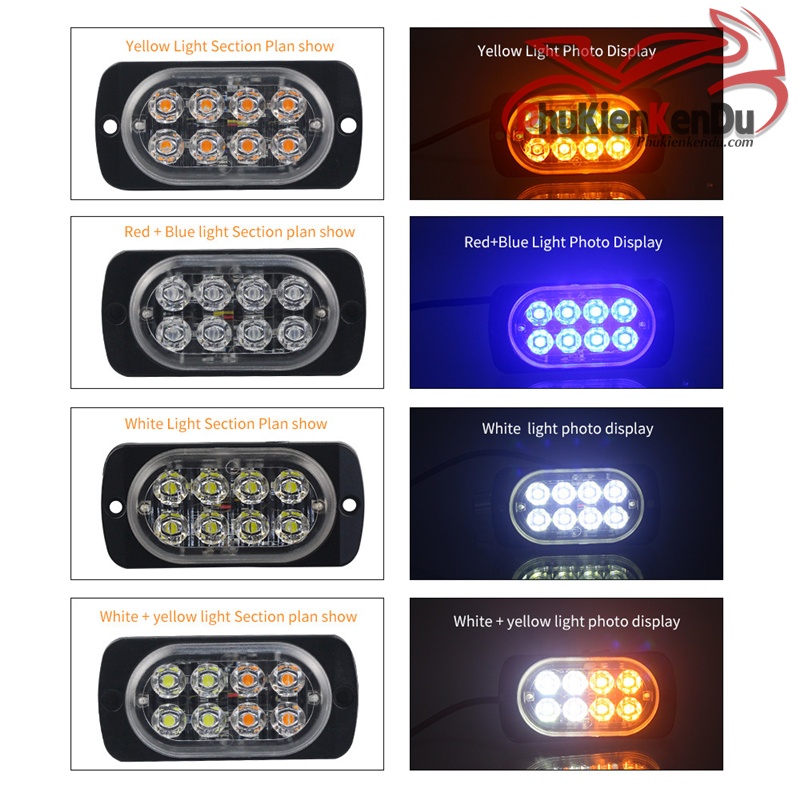 Đèn police chớp xanh đỏ 8 Led cao cấp 16 chế độ nháy cảnh sát vỏ nhôm CNC 12V-24V - DXZ
