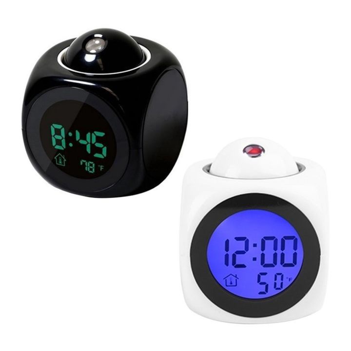 Đồng Hồ Báo Thức Bằng Giọng Nói, Hiển Thị Giờ, Nhiệt Độ, Tích Hợp Đèn Led Chiếu Lên Tường Độc Đáo