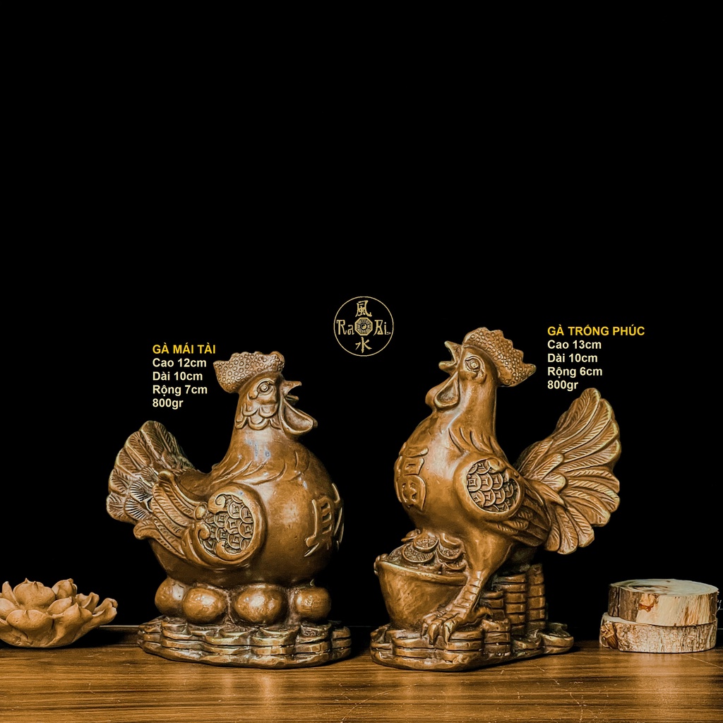 Cặp Gà Phúc Tài - Gà Trống Phúc - Gà Mái Tài - Tượng Đồng Phong Thủy