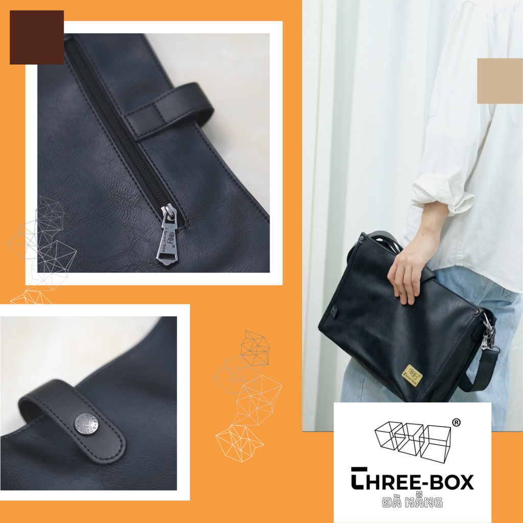 Three Box - Cặp túi đeo chéo da nam nữ thời trang Hàn Quốc đi học đi làm