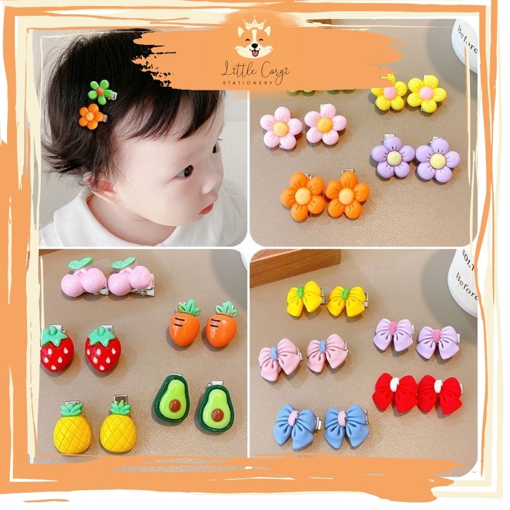Set 10 kẹp mỏ vịt - kẹp tóc cho bé hình hoa, trái cây , động vật hoạt hình dễ thương