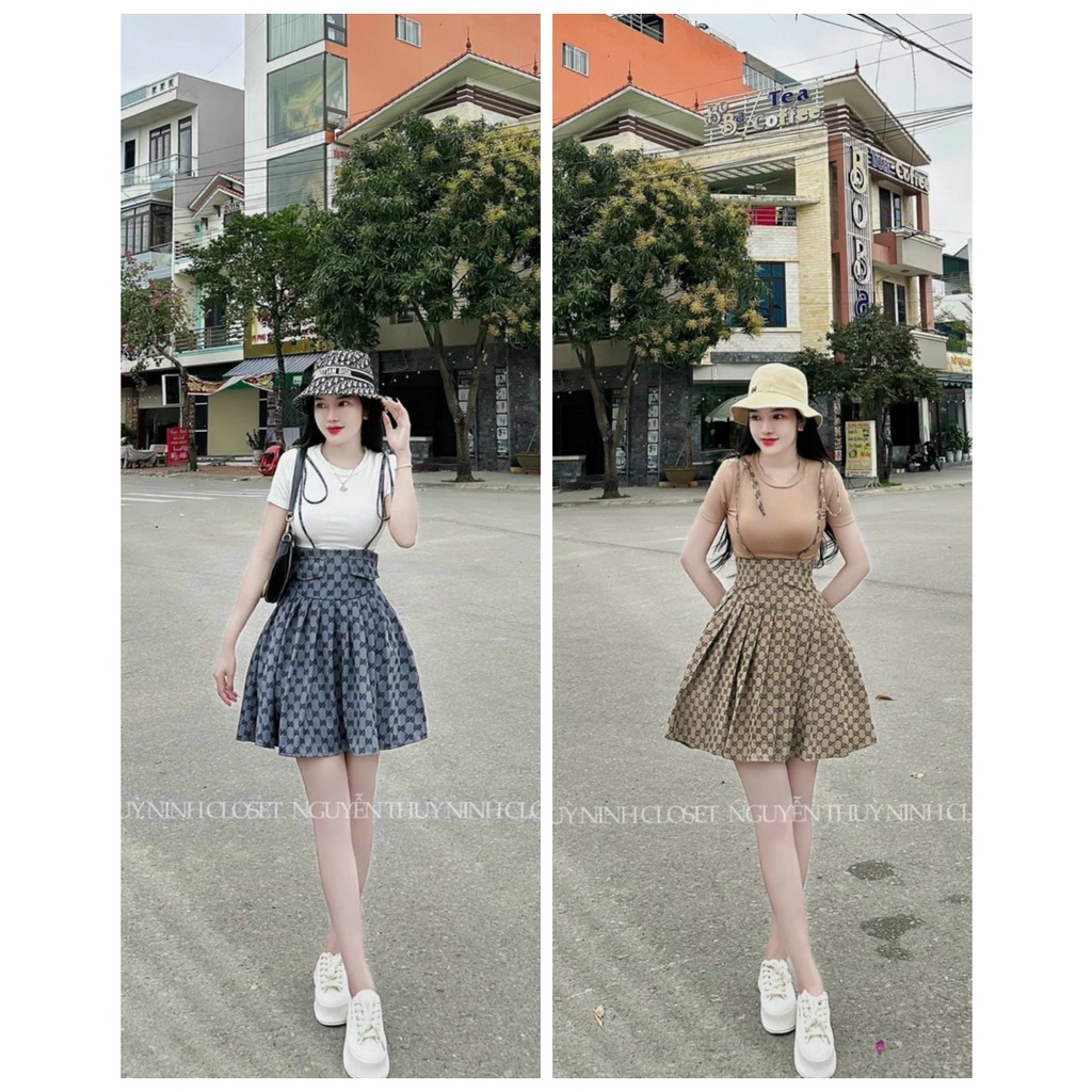 Set yếm áo borip yếm kaki 2 dây mảnh cực xinh phối áo thun cổ cotton có 2 màu như hình siêu dễ thương