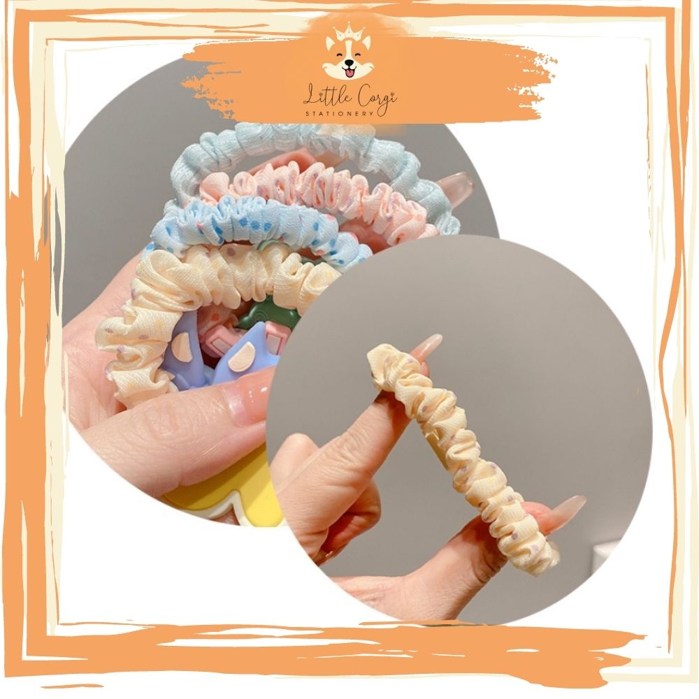 Set 5 cột tóc không đau scrunchies loại nhỏ hoạt hình, trái cây cho bé xinh xắn phong cách Hàn Quốc