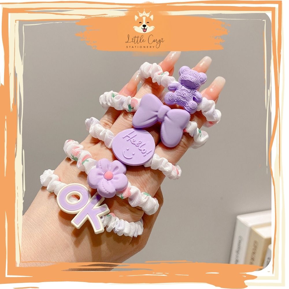 Set 5 cột tóc không đau scrunchies loại nhỏ hoạt hình, trái cây cho bé xinh xắn phong cách Hàn Quốc