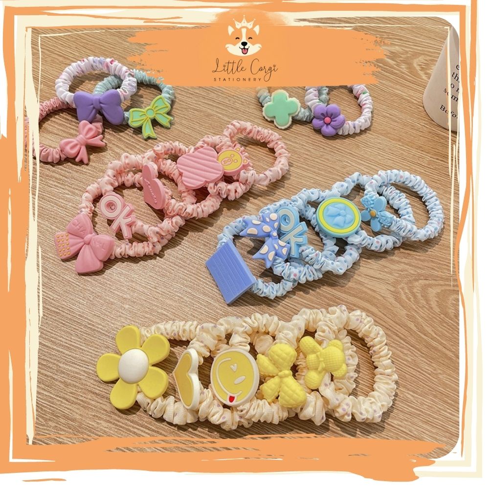 Set 5 cột tóc không đau scrunchies loại nhỏ hoạt hình, trái cây cho bé xinh xắn phong cách Hàn Quốc