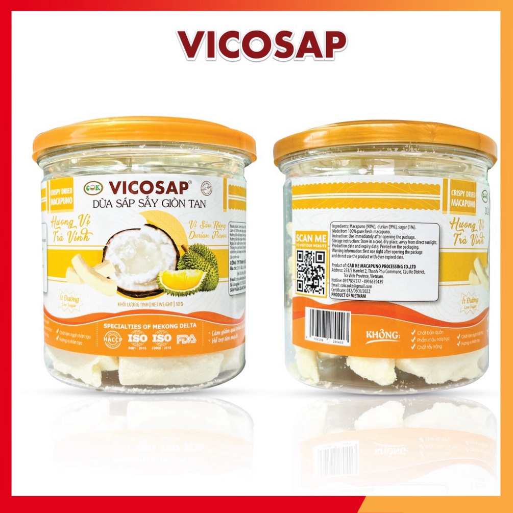 Dừa sáp sấy giòn tan vị Sầu Riêng 50gr