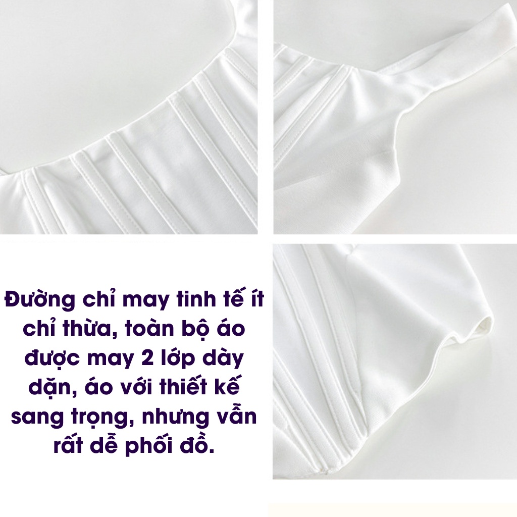 Áo hai dây bản to GenY dáng croptop cổ vuông vạt bầu có mút ngực, áo được may 2 lớp vải cotton dày dặn có bigsize -2D8- | BigBuy360 - bigbuy360.vn