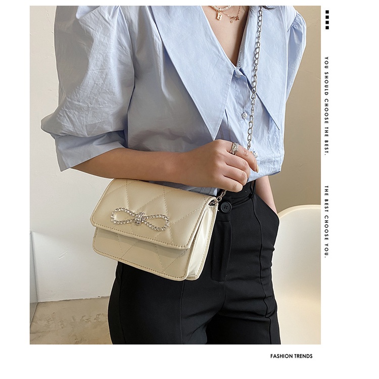 Túi xách nữ đeo chéo đeo vai đính nơ đá thời trang 518
