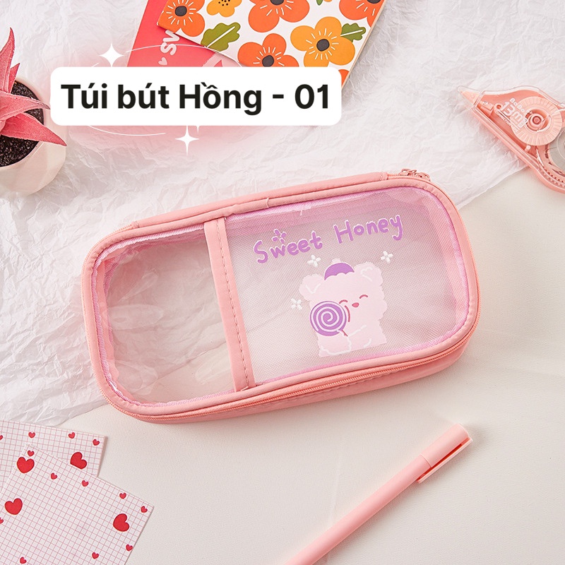 Túi bút màu hồng nhiều kiểu