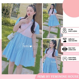 Đầm Sơmi Phối Sọc, đầm baby doll, đầm suông dễ mặc, diện đi chơi, đi du lịch