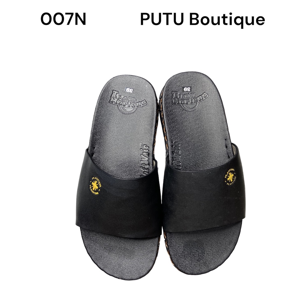 Dép nam quai ngang da bò - đế Doctor cao 2,5cm màu nâu chống trượt matxa chất lượng cao 007N