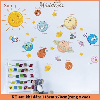Decal dán tường cho bé tranh vũ trụ decor hệ mặt trời các hành tinh trong hệ mặt trời tranh dán tường cho bé MIVIDECOR
