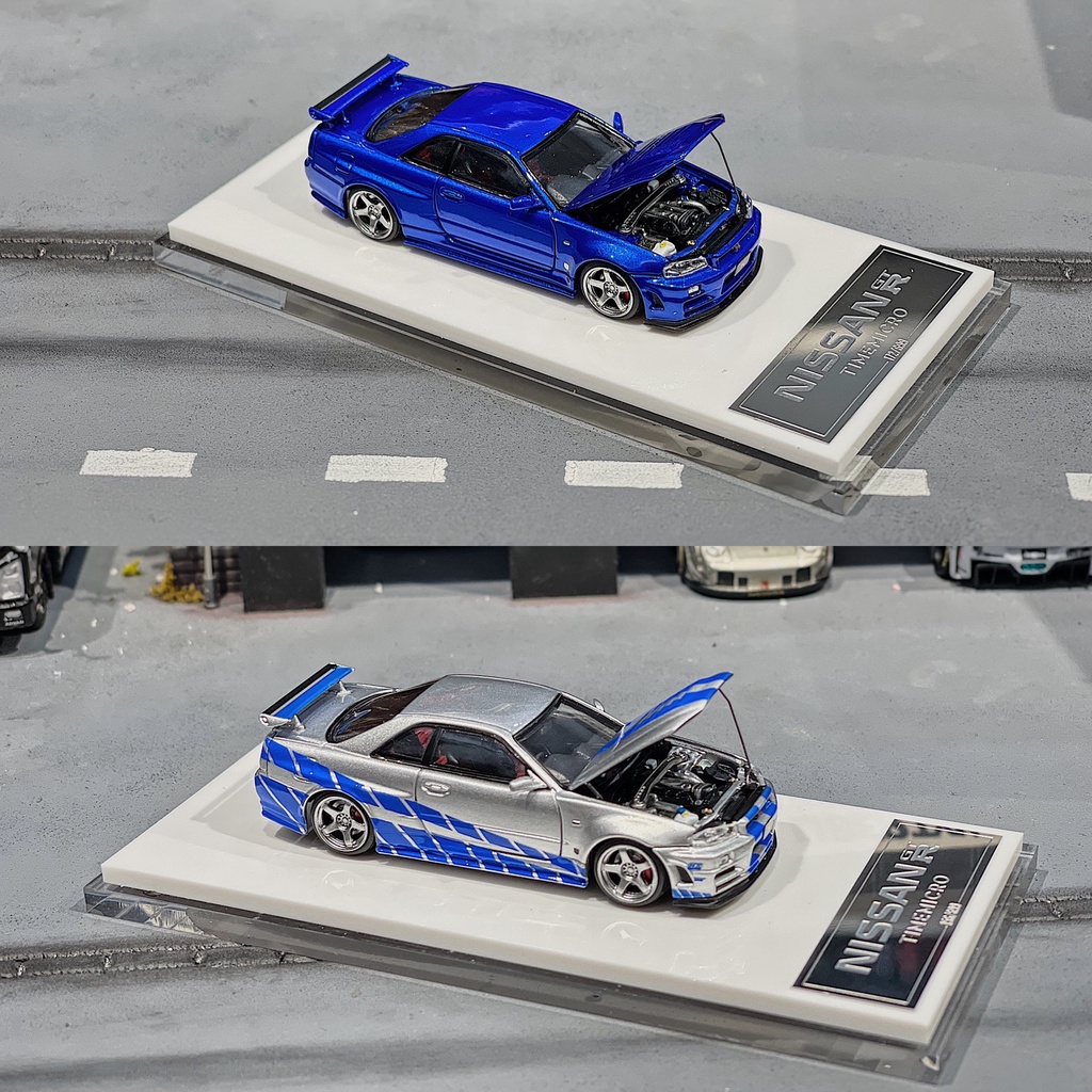 XE MÔ HÌNH NISSAN R34 SKYLINE X FIGURE OPEN HOOD,TỶ LỆ 1/64