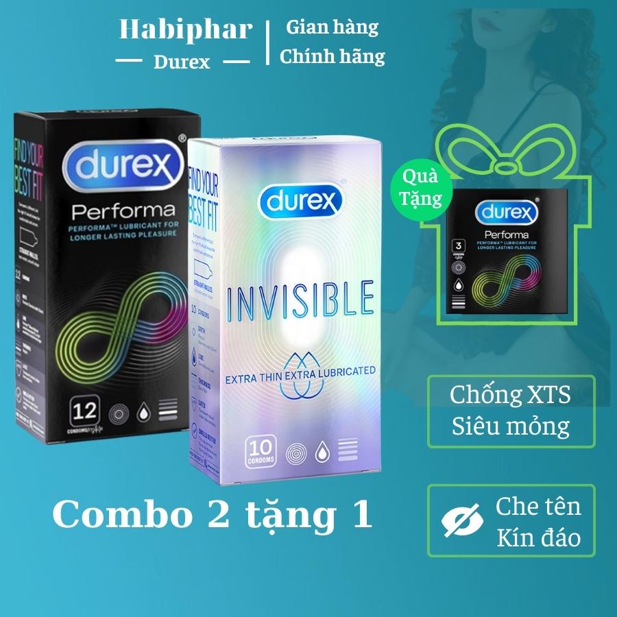 Bao cao su Durex siêu mỏng Invisible Extra Thin, Bcs chống tụt Size 49mm - Mua 2 tặng 1