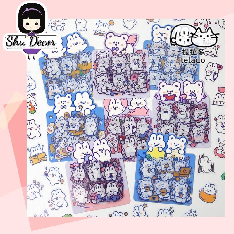 Set 40 tấm sticker Gấu và Thỏ