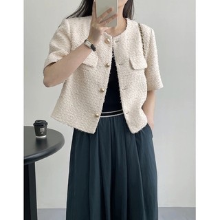 Áo khoác dạ tweed dáng croptop