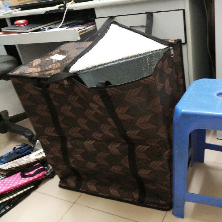 Túi giữ nhiệt lớn dùng giao hàng Ngang 60 x Cao 60 x Rộng 35 (cm), vải bố dầy, hình hộp ngang, nặng 900gr