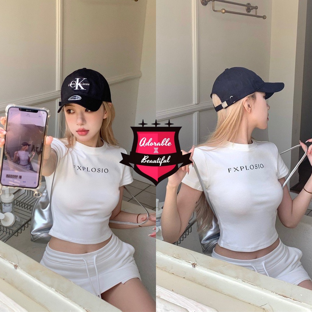 Set Áo Baby Tee Croptop Trắng Đen Dày Dặn, Chân Váy Thun Trắng Có Lót Dây Rút Trendy Y2K