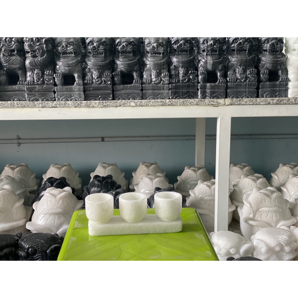 Bộ 3 ly nước thờ cúng đá trắng