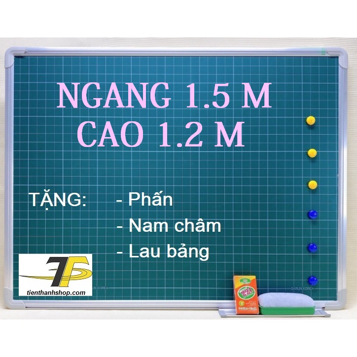 Bảng từ xanh Hàn Quốc ô li tiểu học 120 X 150cm TẶNG Nam châm & Lau bảng