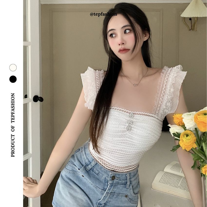 Áo Hai Dây Công Chúa Áo Bra Ren Tiểu Thư, Áo 2 Dây Ren Công Chúa Hoa Nổi Có Mút Ngực Sexy Tep Fashion