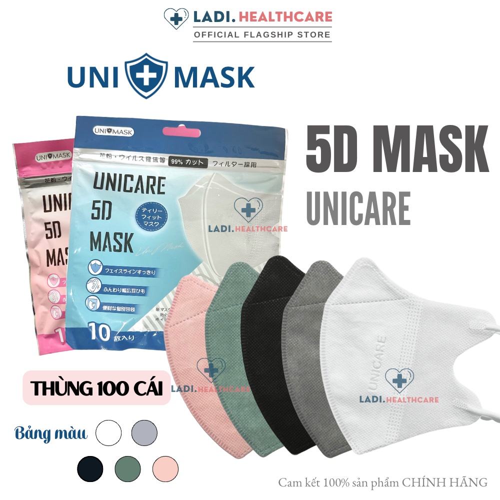 [Thùng 100Cái] Khẩu trang 5D Uni Mask kháng khuẩn hàng chính hãng công ty