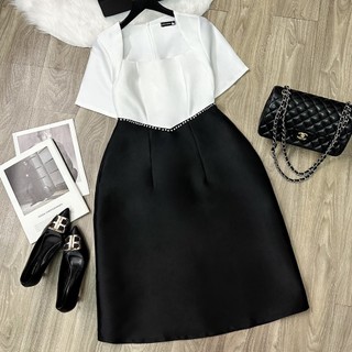 Đầm nữ bigsize, đầm bất đối xứng viền hạt eo cao cấp thon gọn bụng