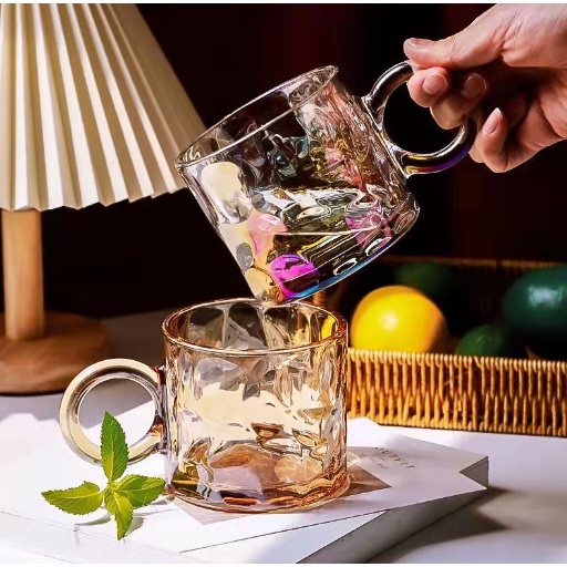Cốc thuỷ tinh hologram hoa văn CTT45 cute dễ thương decor vintage 320ml