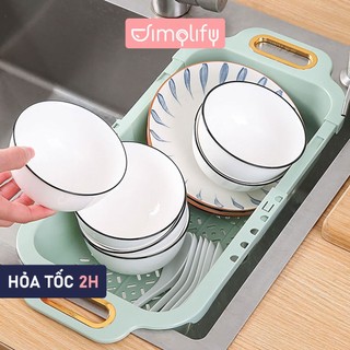 Rổ nhựa chữ nhật gấp gọn 2 lớp có thể gác bồn rửa chén