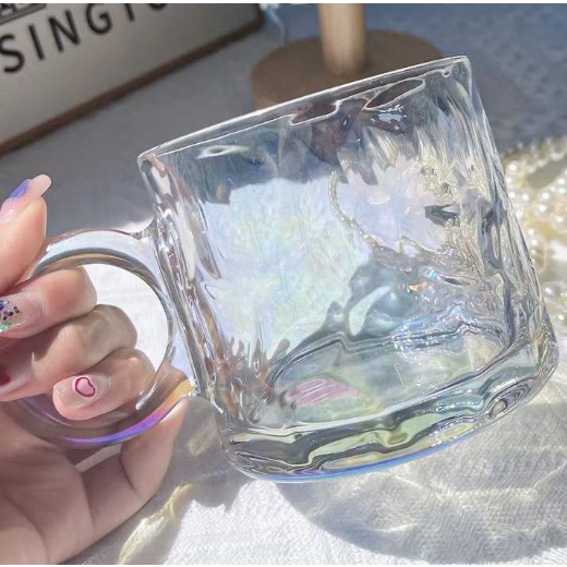 Cốc thuỷ tinh hologram hoa văn CTT45 cute dễ thương decor vintage 320ml