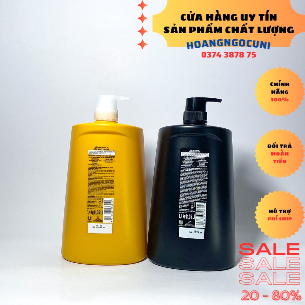 Dầu gội Sunsilk chai lớn có vòi 1.4kg vàng và đen làm sạch và mềm mượt tóc gấp 5 lần lưu hương 48h