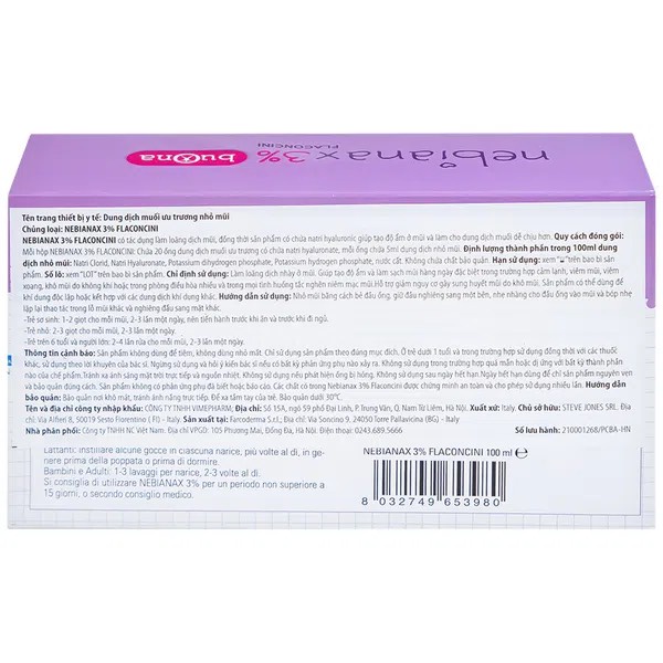 Dung dịch nhỏ mũi Nebianax 3% Flaconcini - Nước muối ưu trương