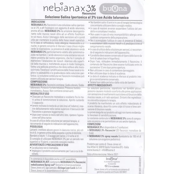 Dung dịch nhỏ mũi Nebianax 3% Flaconcini - Nước muối ưu trương