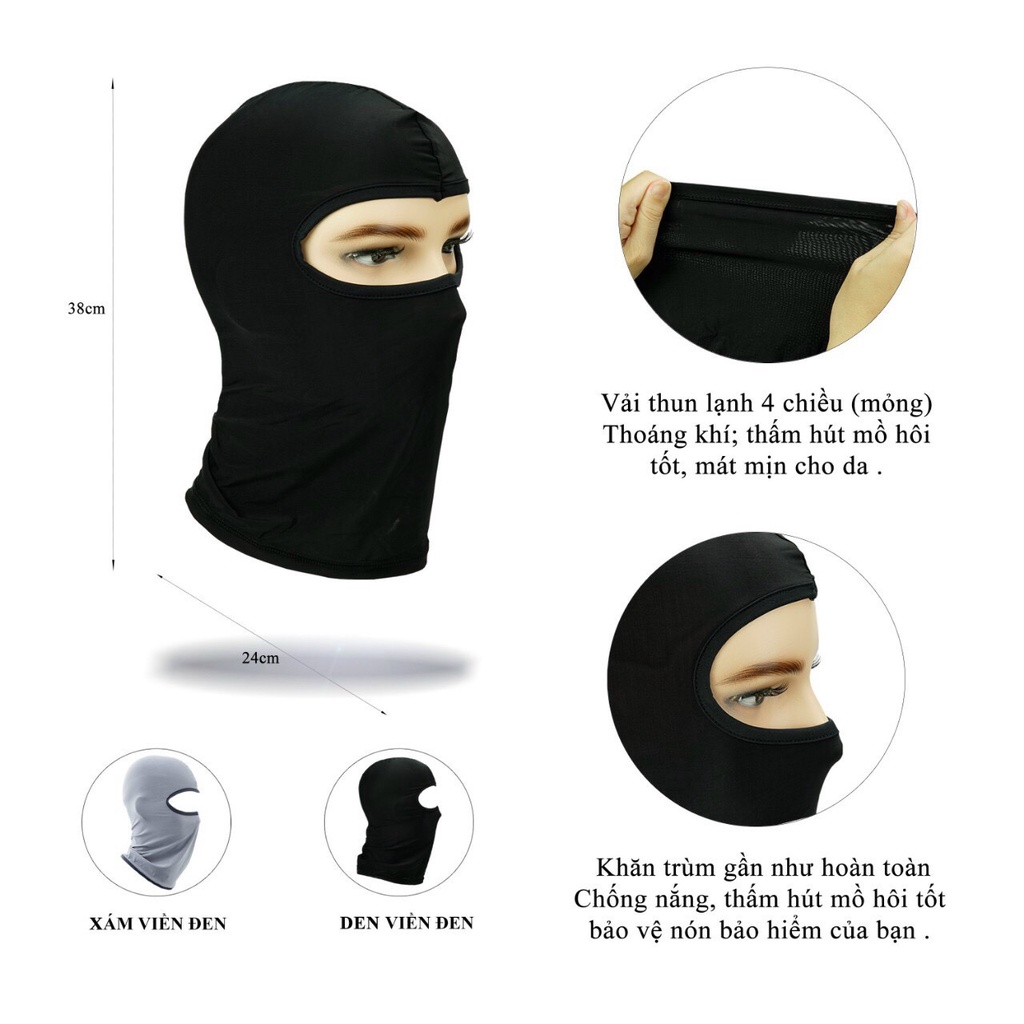 Khăn trùm đầu ninja phượt fullface chống nắng loại 1, Vải cao cấp, thoáng mát, co dãn 4 chiều