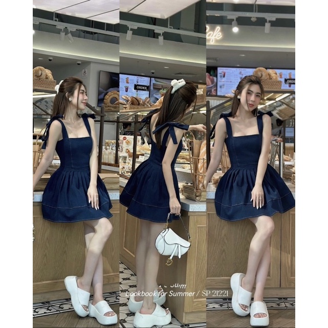 ĐẦM JEAN DÂY CỘT VAI