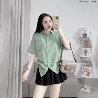Áo sơ mi trơn cộc tay form rộng nhiều màu cúc sau lưng phong cách