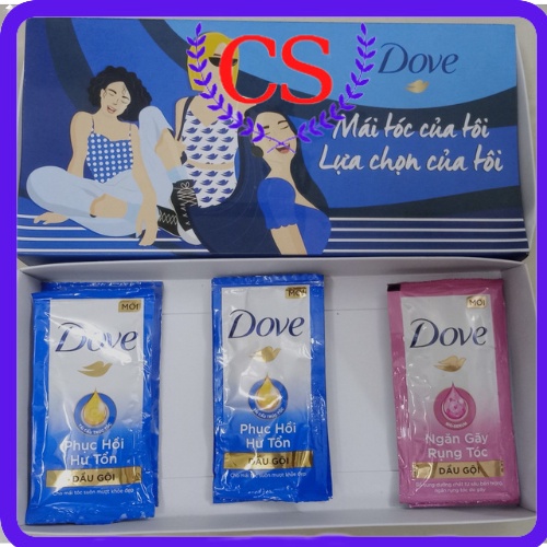 Combo 03 gói gội Dove+ 03 gói xả Dove Phục hồi hư tổn & ngăn gãy rụng tóc (hàng khuyến mại của Dove)