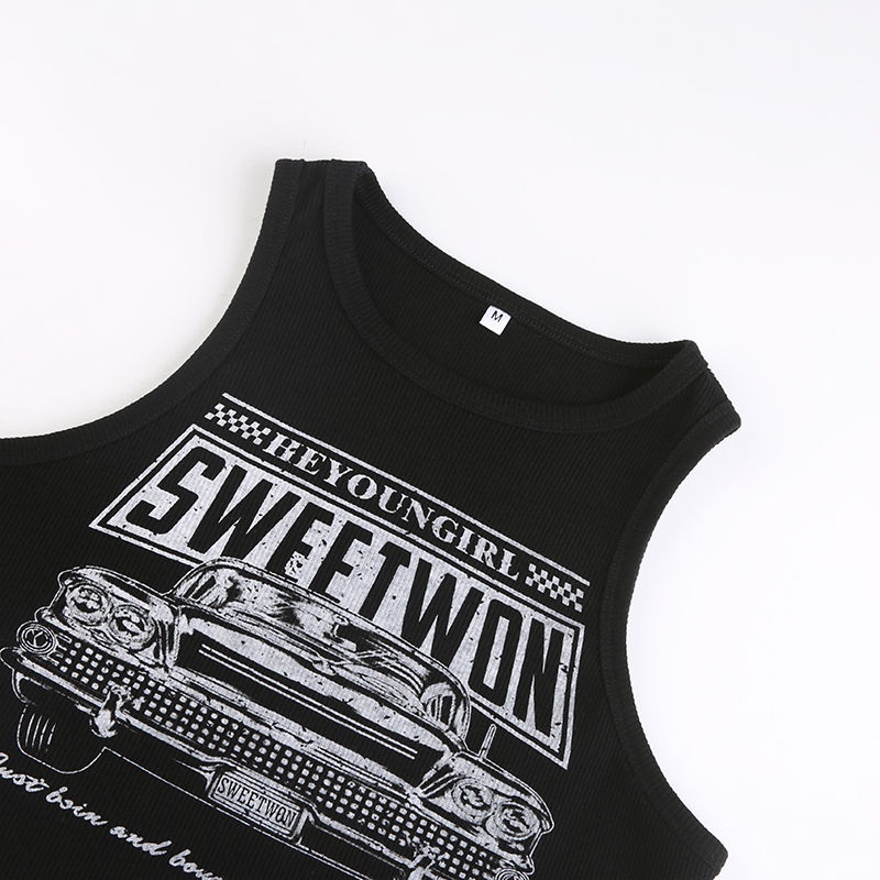 ZHELIHANGFEI Áo Croptop Dệt Kim Không Tay Lưng Cao Kiểu Retro Mỹ Gợi Cảm