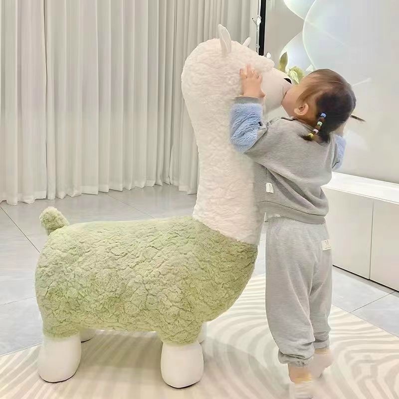 Động vật sáng tạo, ghế đẩu alpaca, ghế đẩu thay giày hoạt hình, trang trí búp bê phòng khách màu đỏ lưới | BigBuy360 - bigbuy360.vn