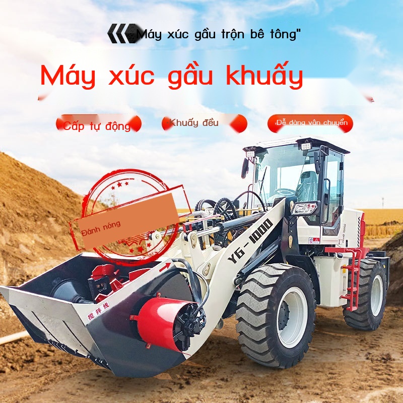Gầu trộn bê tông máy xúc dẫn động bốn bánh Xe nâng nồi lật xi măng tự bốc dỡ và vận chuyển tất cả trong một