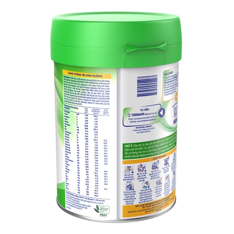 Sữa bột Nan Organic số 3 900g dành cho bé từ 2-6 tuổi